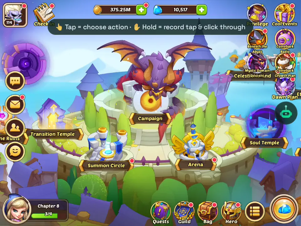 VisorBot's AI testing automation steps live over Idle Heroes