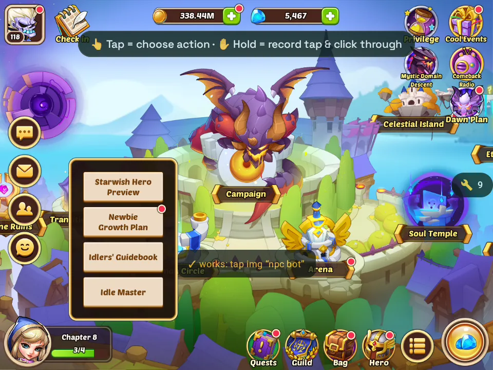 VisorBot confirming a newly added step works, live over the game