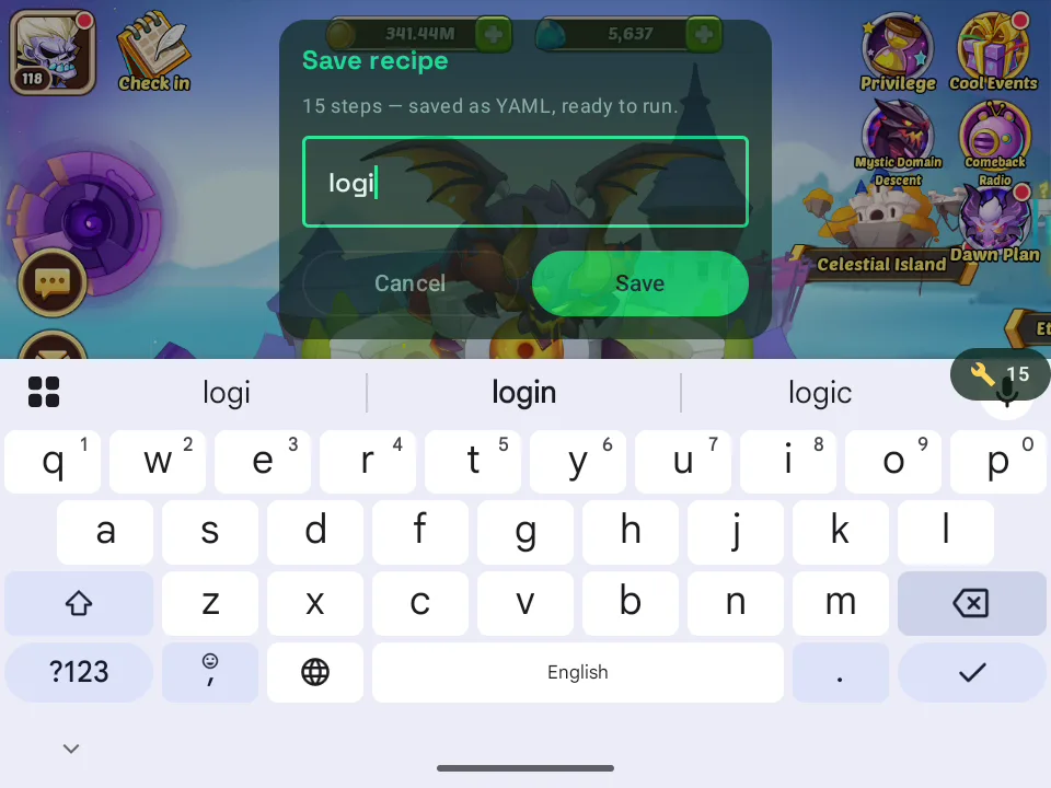 Saving a finished VisorBot recipe with a custom name