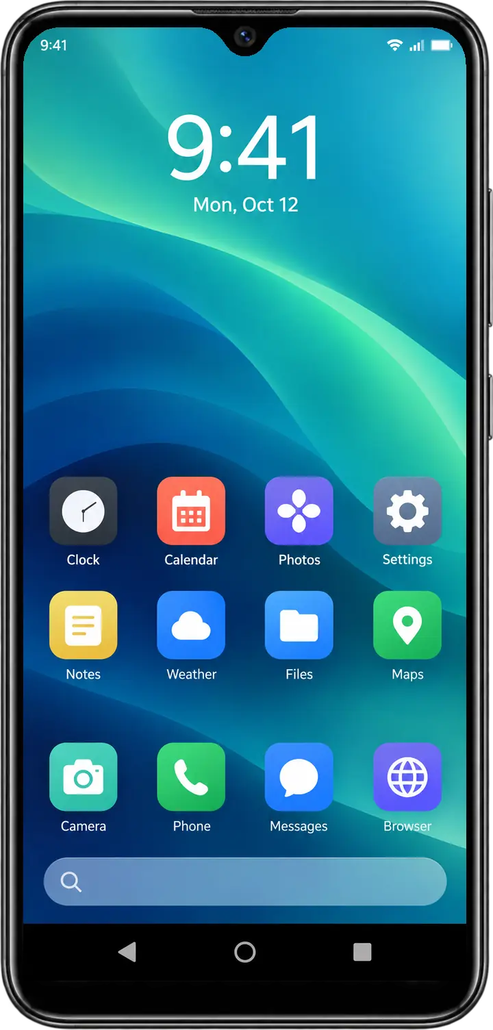 An Android home screen with the floating VisorBot orb