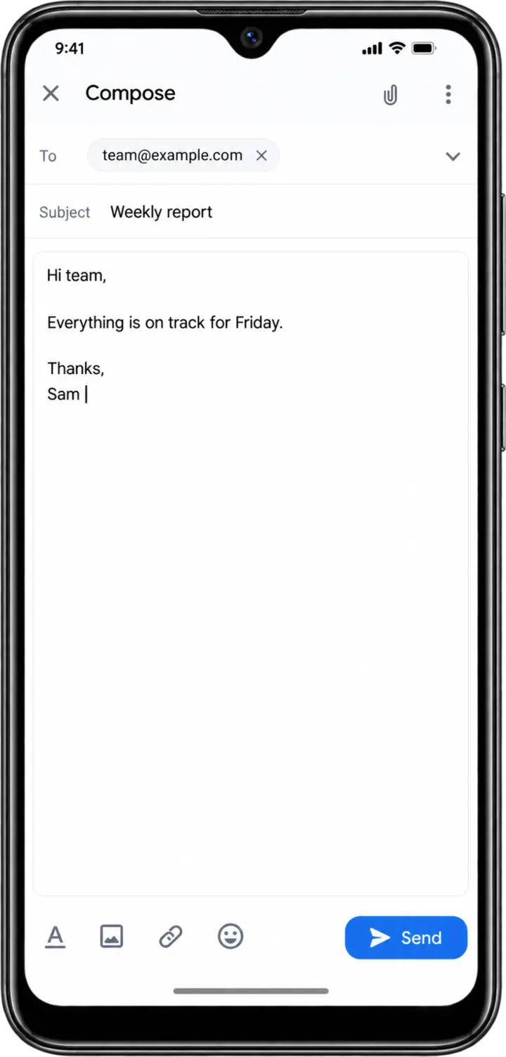 Mail compose screen being filled in