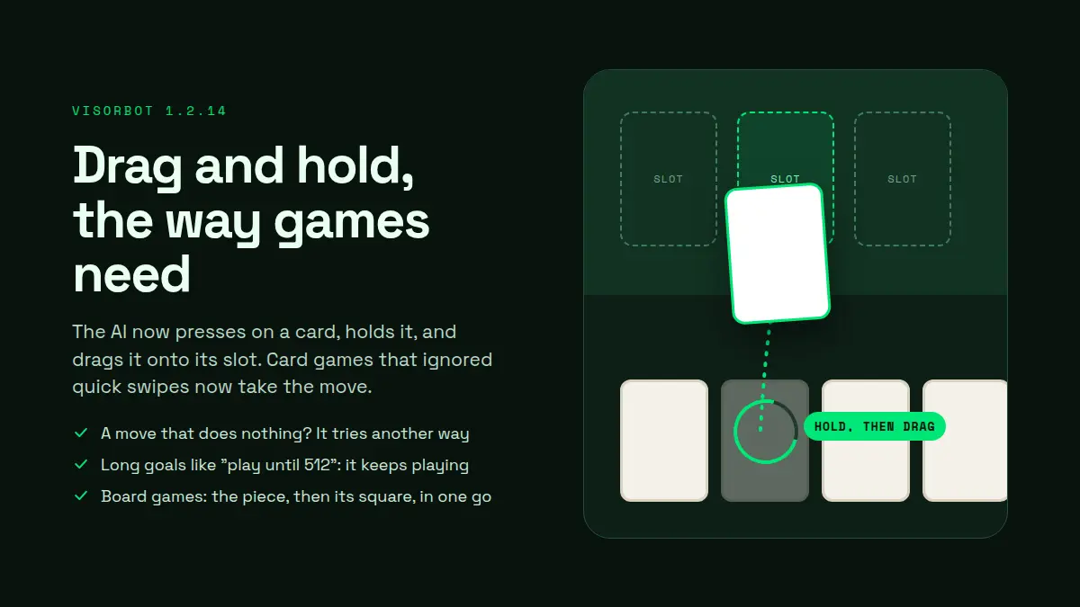 The AI presses on a card, holds it, and drags it onto its slot